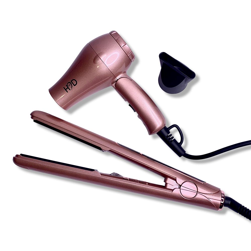 H2D Linear II Rose Gold Hair Straightener and Travel Dryer Set