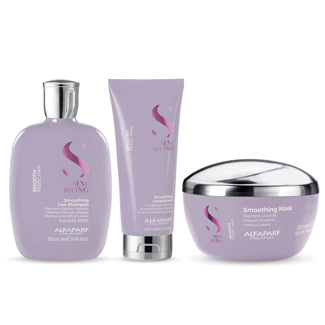 Alfaparf Milano Semi Di Lino Smooth Smoothing Shampoo, Conditioner, Mask Trio