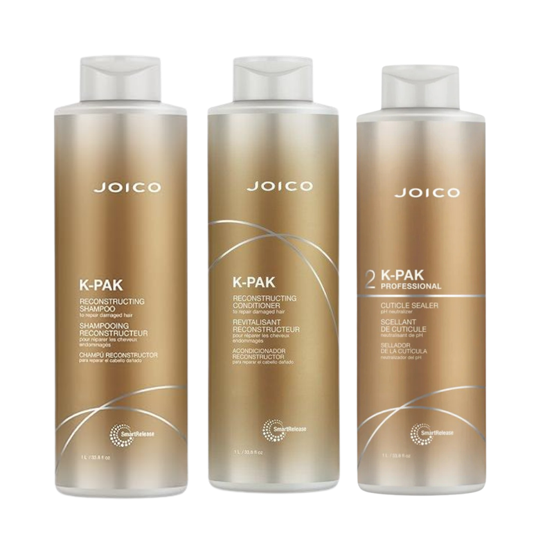 Joico K-Pak Reconstructing Shampoo, Conditioner, Cuticle Sealer 1 Litre Trio