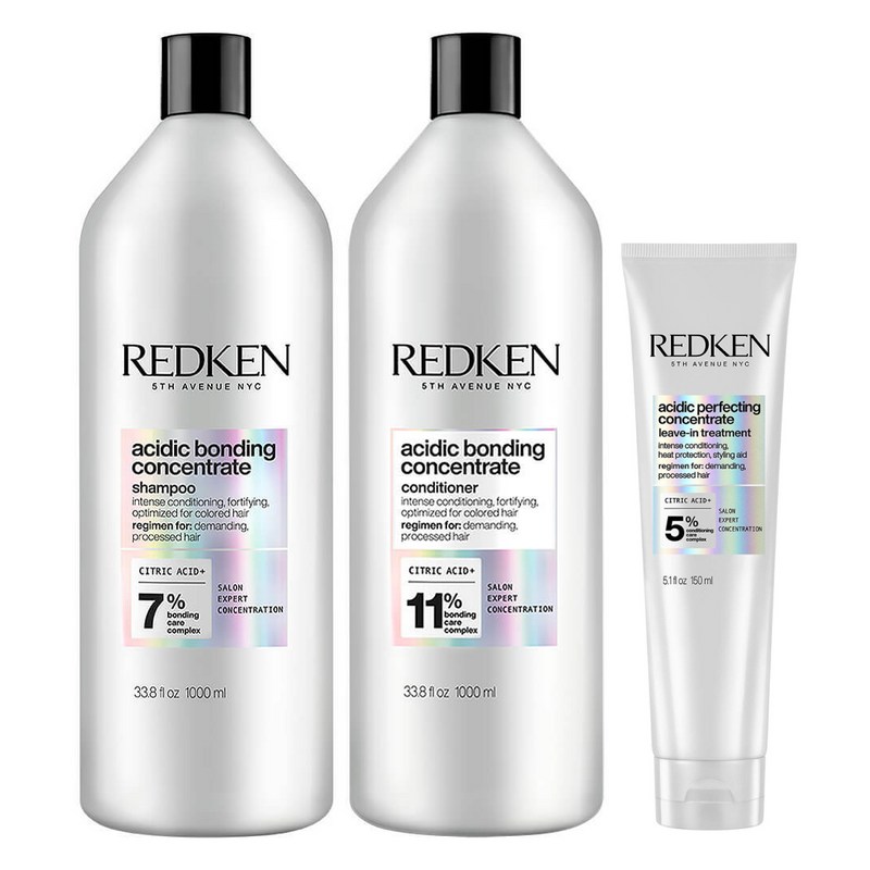 Redken Acidic Bonding Concentrate Shampoo & Conditioner 1L Duo + Leave-In Treatment 150ml Trio