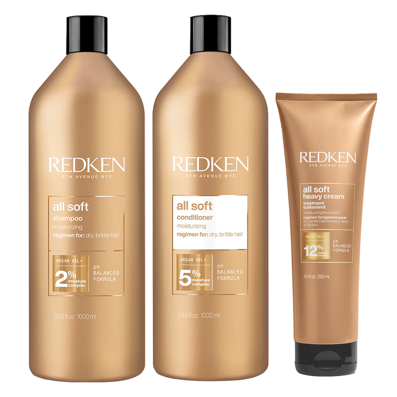 Redken All Soft Shampoo, Conditioner 1L Duo + Heavy Cream Mask 250ml Bundle