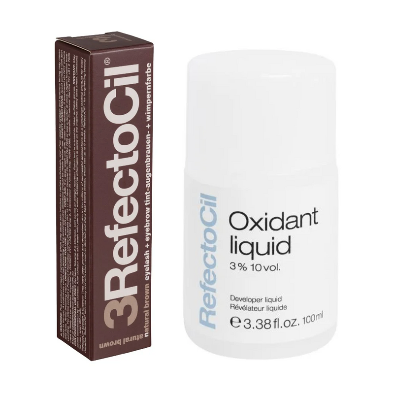 Refectocil Eyelash & Eyebrow Tint Natural Brown 15ml & Refectocil Liquid Oxidant 10vol Duo