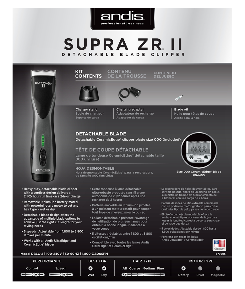 Andis Supra ZR II Cordless Detachable Blade Clipper - Beautopia Hair & Beauty