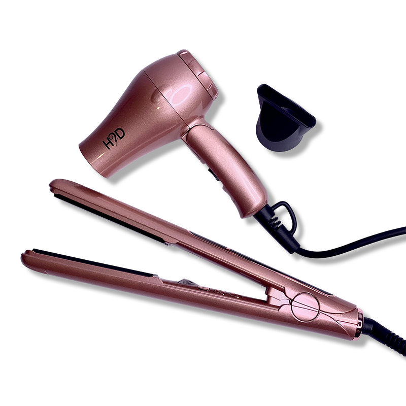 H2D Linear 11 Rose Gold Hair Straightener and Travel Dry Set - Beautopia Hair & Beauty