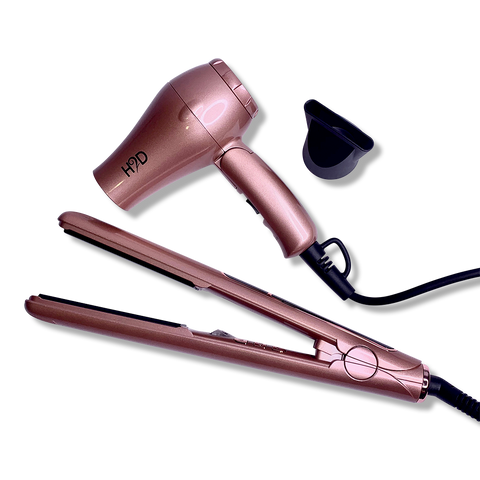 H2D Linear 11 Rose Gold Hair Straightener and Travel Dry Set - Beautopia Hair & Beauty