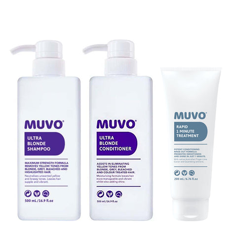 MUVO Ultra Blonde Shampoo, Conditioner & Rapid Rinse-Out Treatment Trio - Beautopia Hair & Beauty